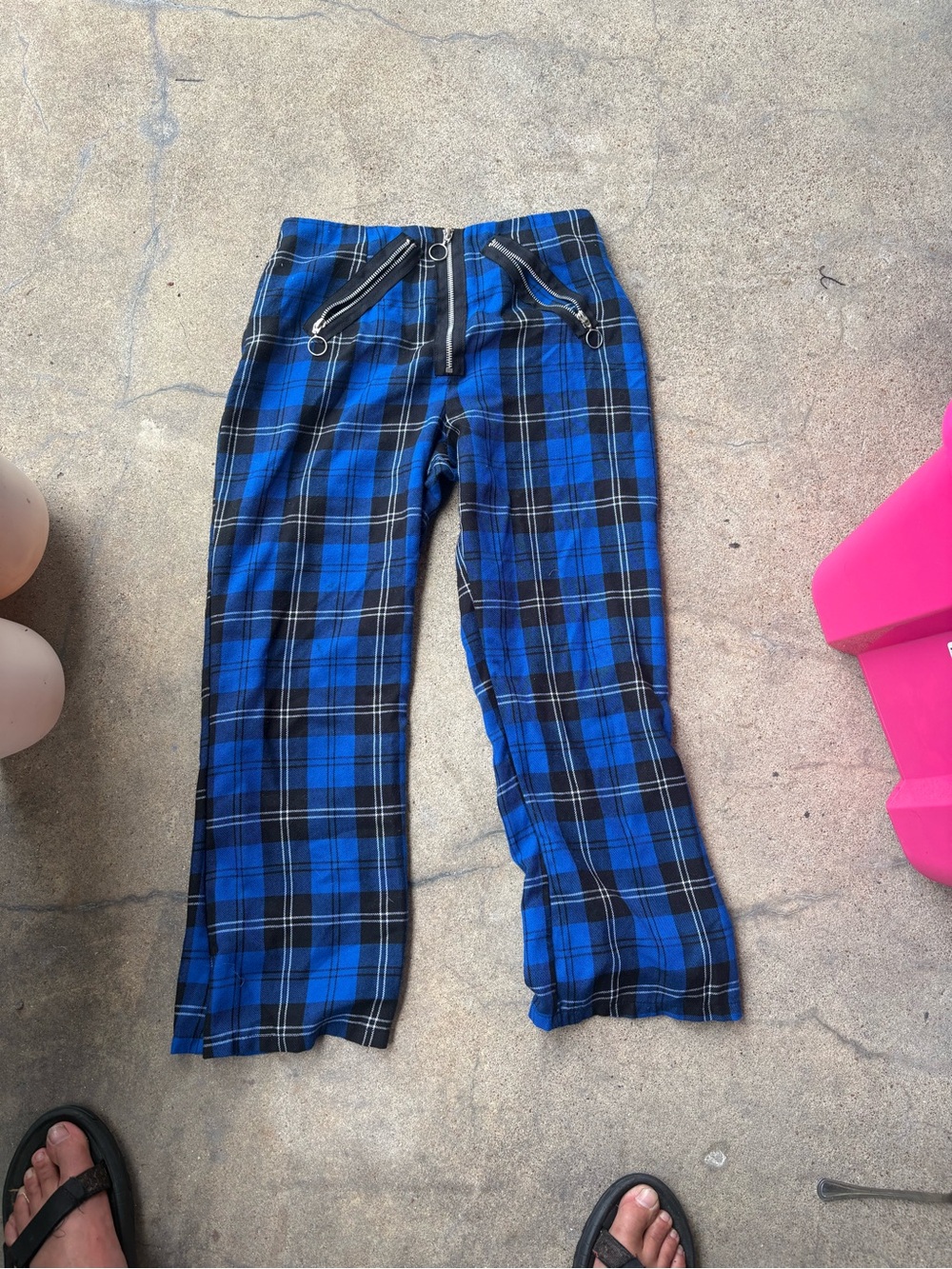 The Ragged Priest Blue and Black Plaid Capris with Zipper Rings